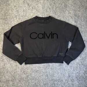 Calvin Klein Performance Womens Black VTG Cropped Sweatshirt Small SpellOut Logo